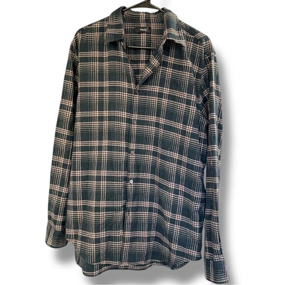 Theory Men’s Noll NP Flannel Button-Up in Charcoal/Dusty Orchid - Picture 2 of 8